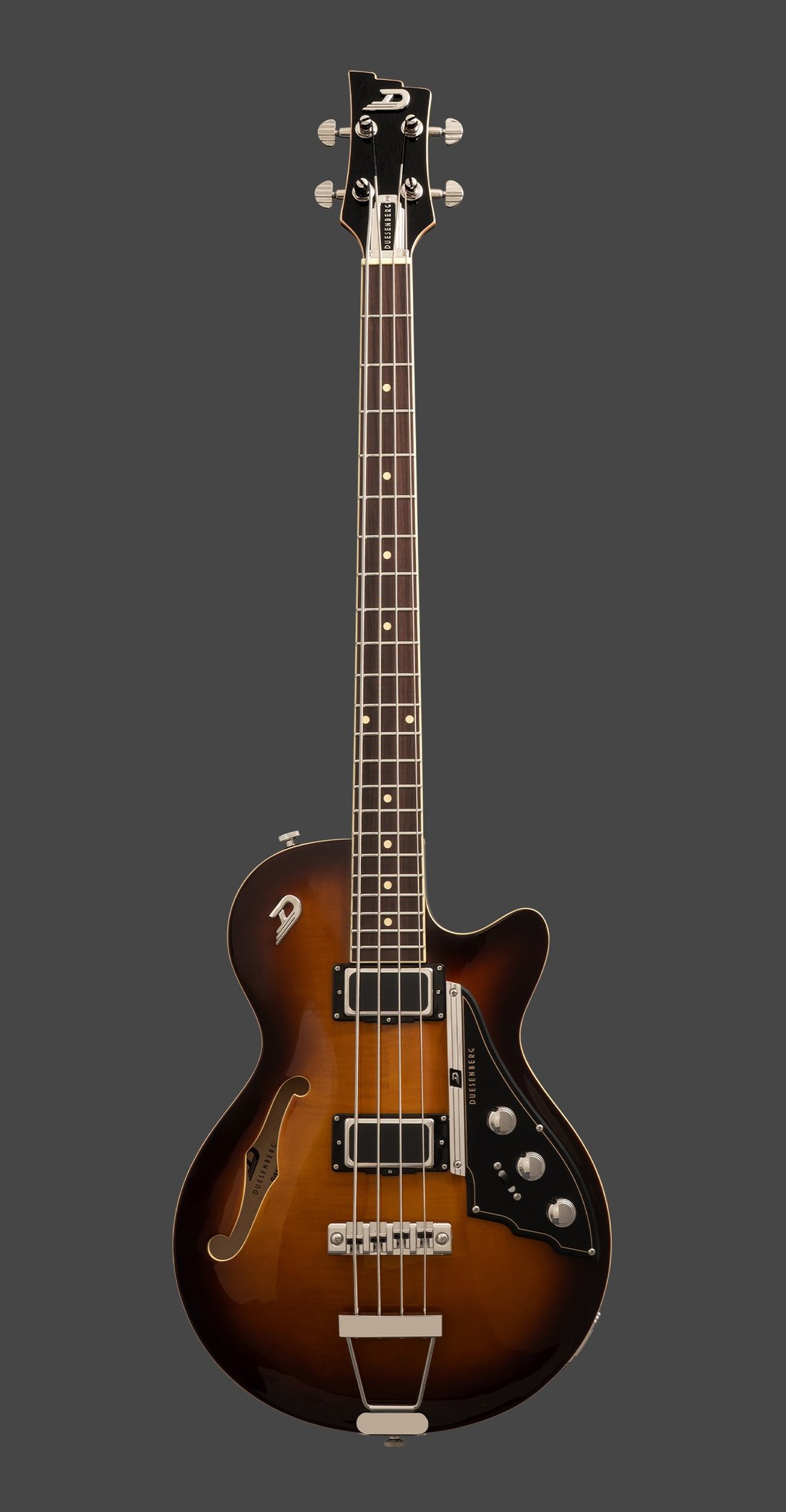 Duesenberg Starplayer Bass 系列:2026 新增半空心贝斯型号一览 2 Duesenberg Starplayer Bass 烟草渐变(Tobacco Burst):复古渐变漆面,镍色硬件(2026 新款官方图)