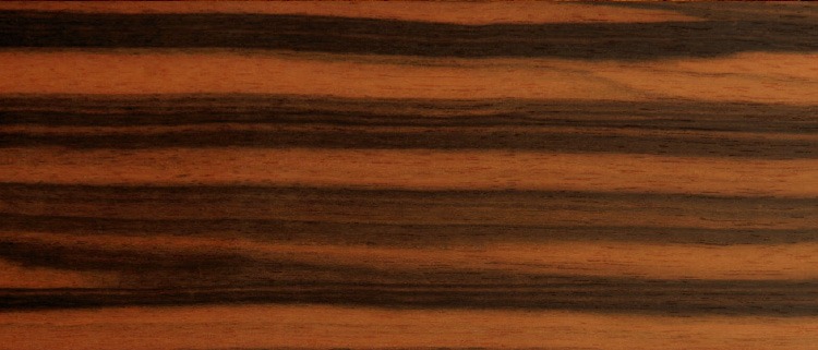 Lowden 黑檀背侧 S 桶型：望加锡黑檀 Macassar Ebony 背板木料特写